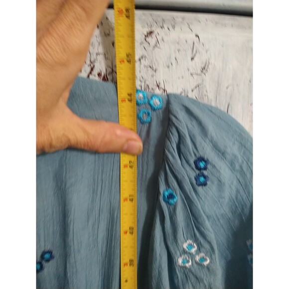 Figueroa&Flower Puff Sleeve Embroidered Maxi Dress Blue Sm Boho Feminine Cottage - Picture 7 of 9